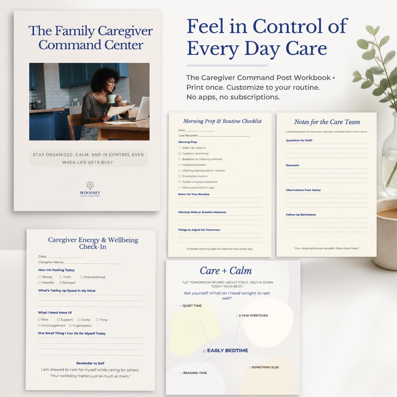 The Family Caregiver Command Center Workbook | Printable Care Planner | Medication Tracker, Meal Planner, Appointment Log, Handoff Sheets
